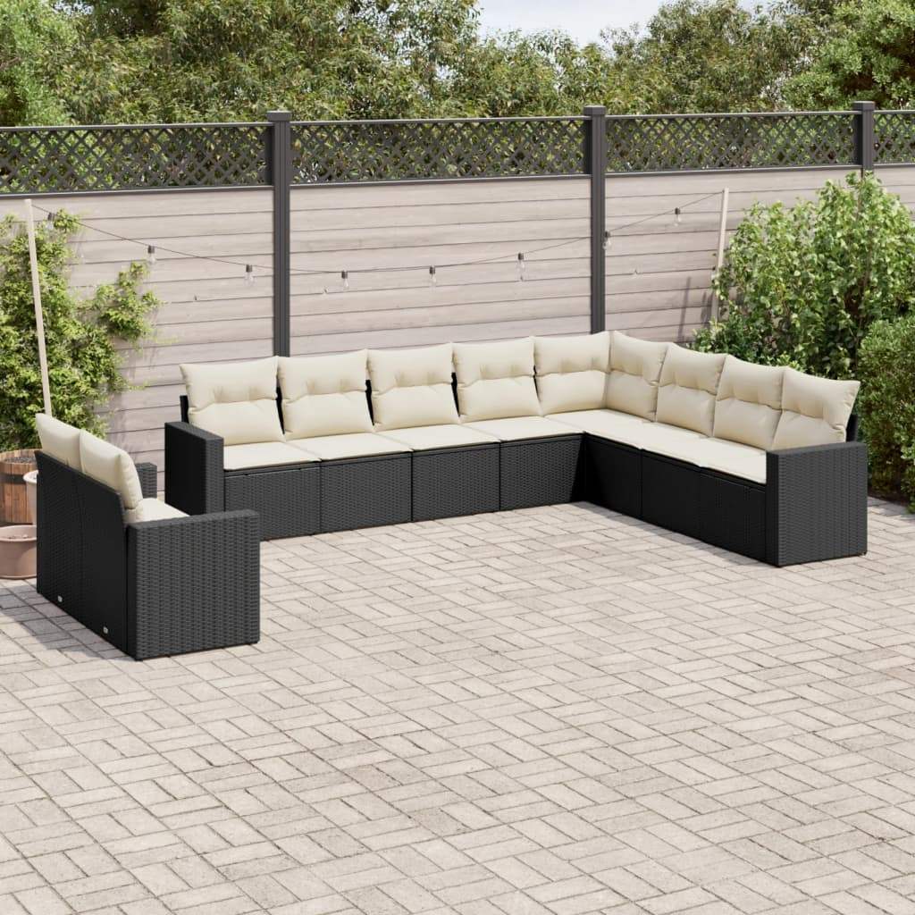 Set Divani da Giardino 10pz con Cuscini in Polyrattan Nero - homemem39