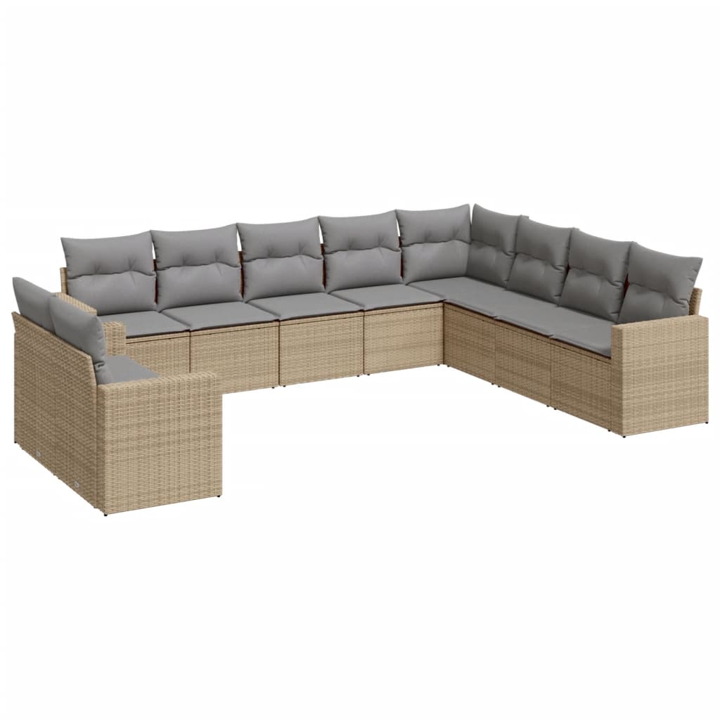 Set Divano da Giardino 10 pz con Cuscini Beige in Polyrattan | homemem39