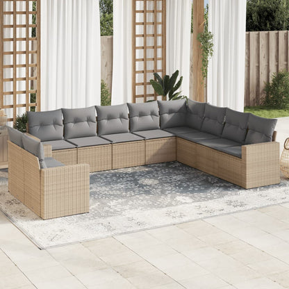Set Divano da Giardino 10 pz con Cuscini Beige in Polyrattan | homemem39