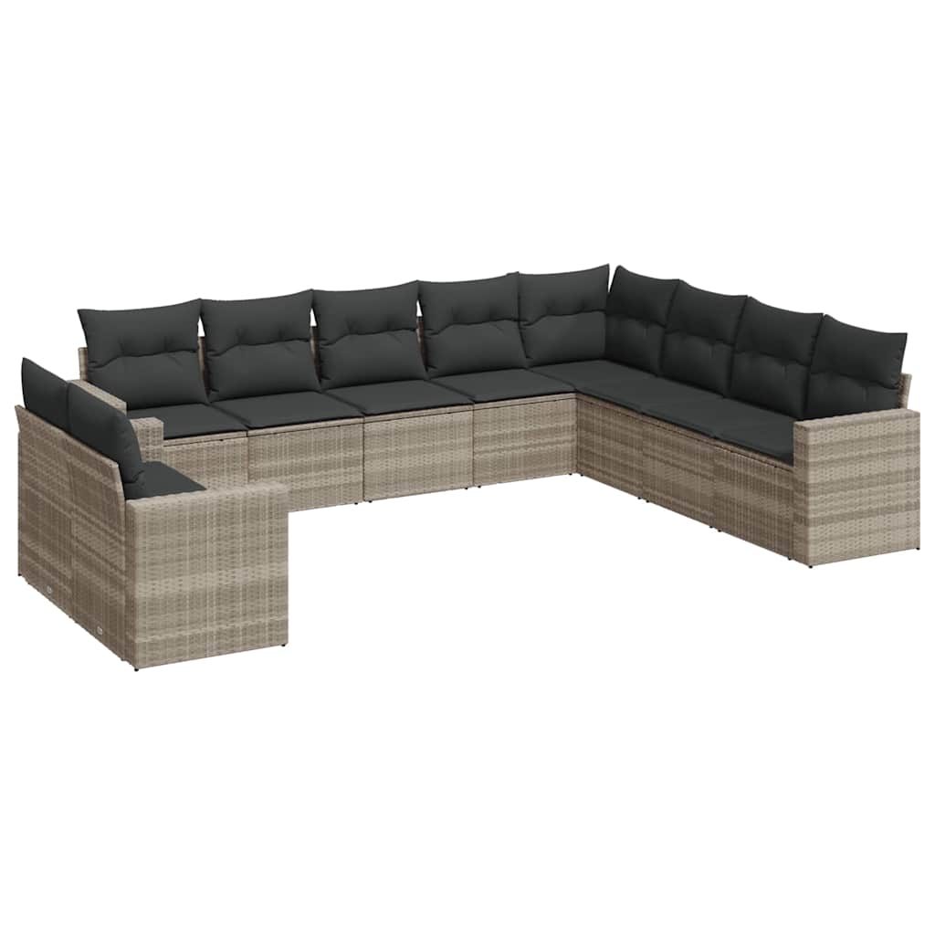 Set Divano Giardino 10 pz con Cuscini Grigio Chiaro Polyrattan