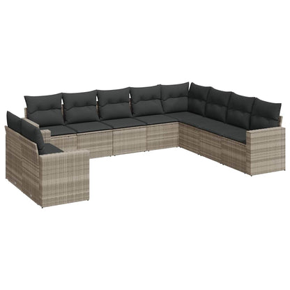 Set Divano Giardino 10 pz con Cuscini Grigio Chiaro Polyrattan