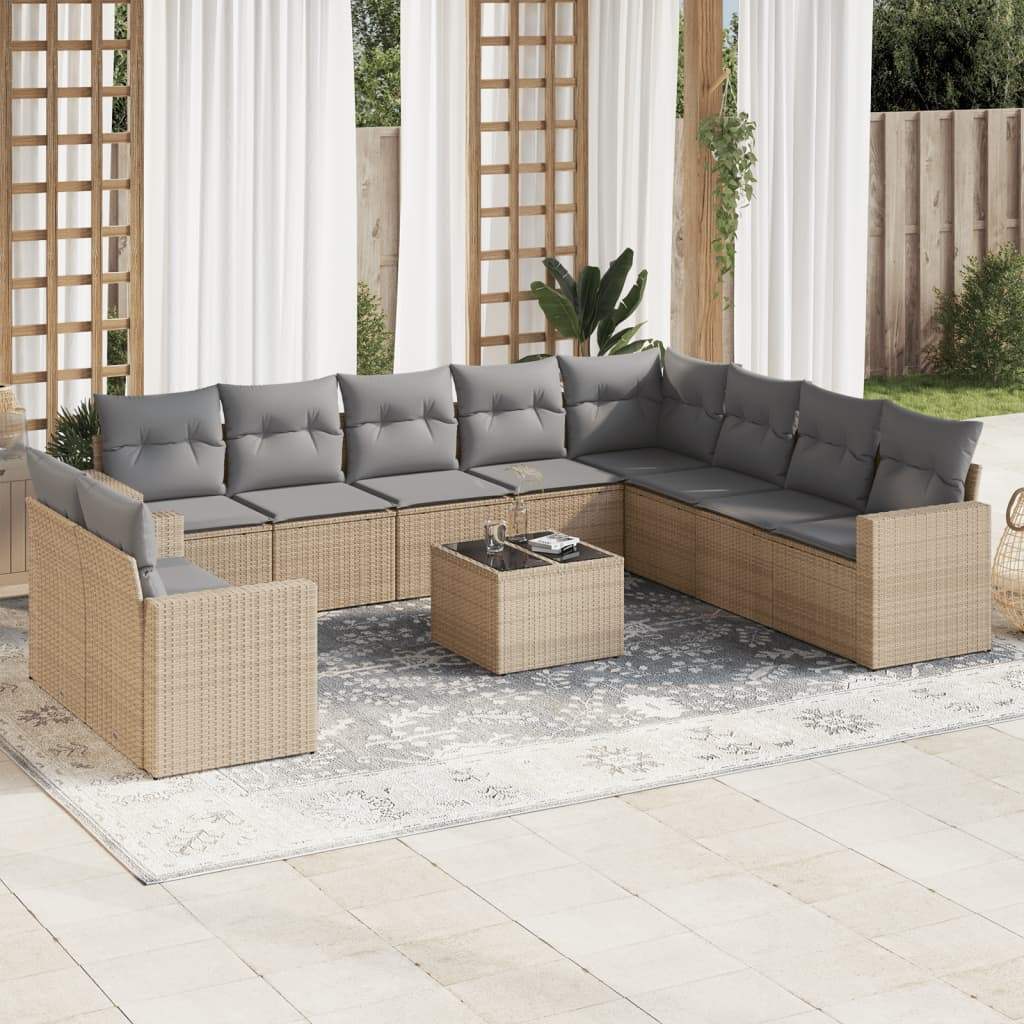 Set Divani da Giardino 11 pz con Cuscini Beige in Polyrattan - homemem39