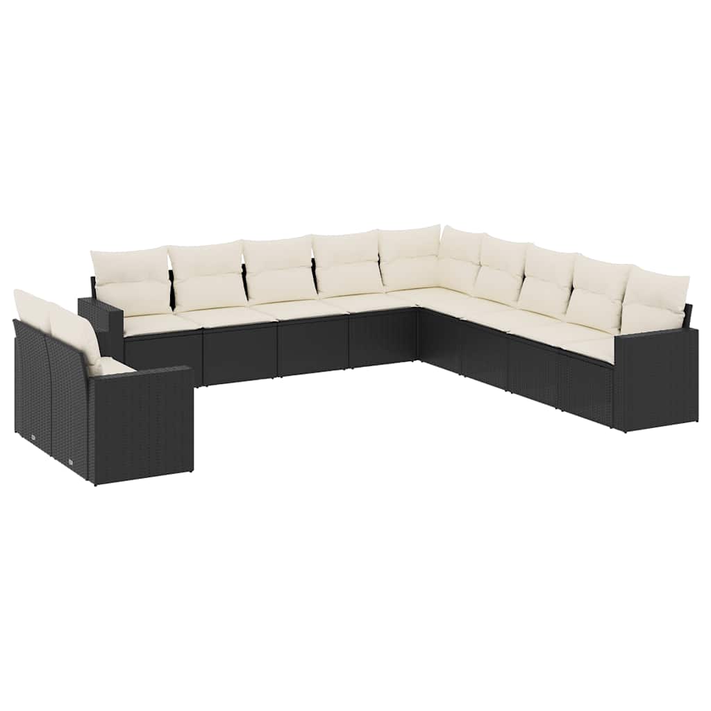 Set Divani da Giardino 11 pz con Cuscini in Polyrattan Nero | homemem39