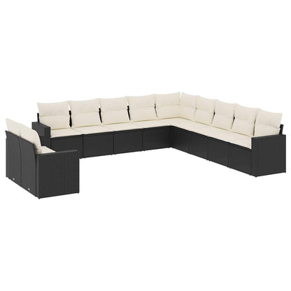Set Divani da Giardino 11 pz con Cuscini in Polyrattan Nero | homemem39