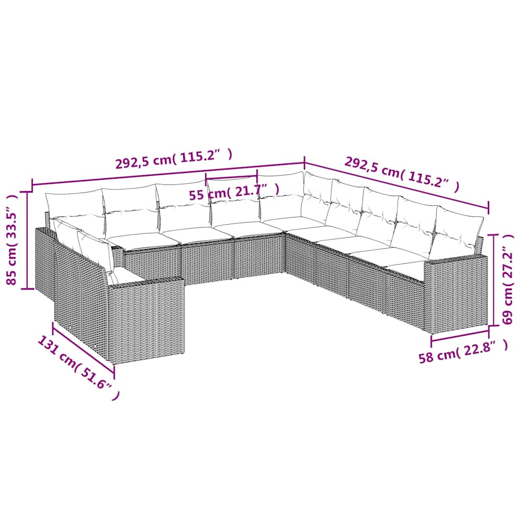 Set Divani da Giardino 11 pz con Cuscini in Polyrattan Nero | homemem39