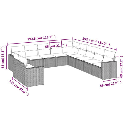 Set Divani da Giardino 11 pz con Cuscini in Polyrattan Nero | homemem39