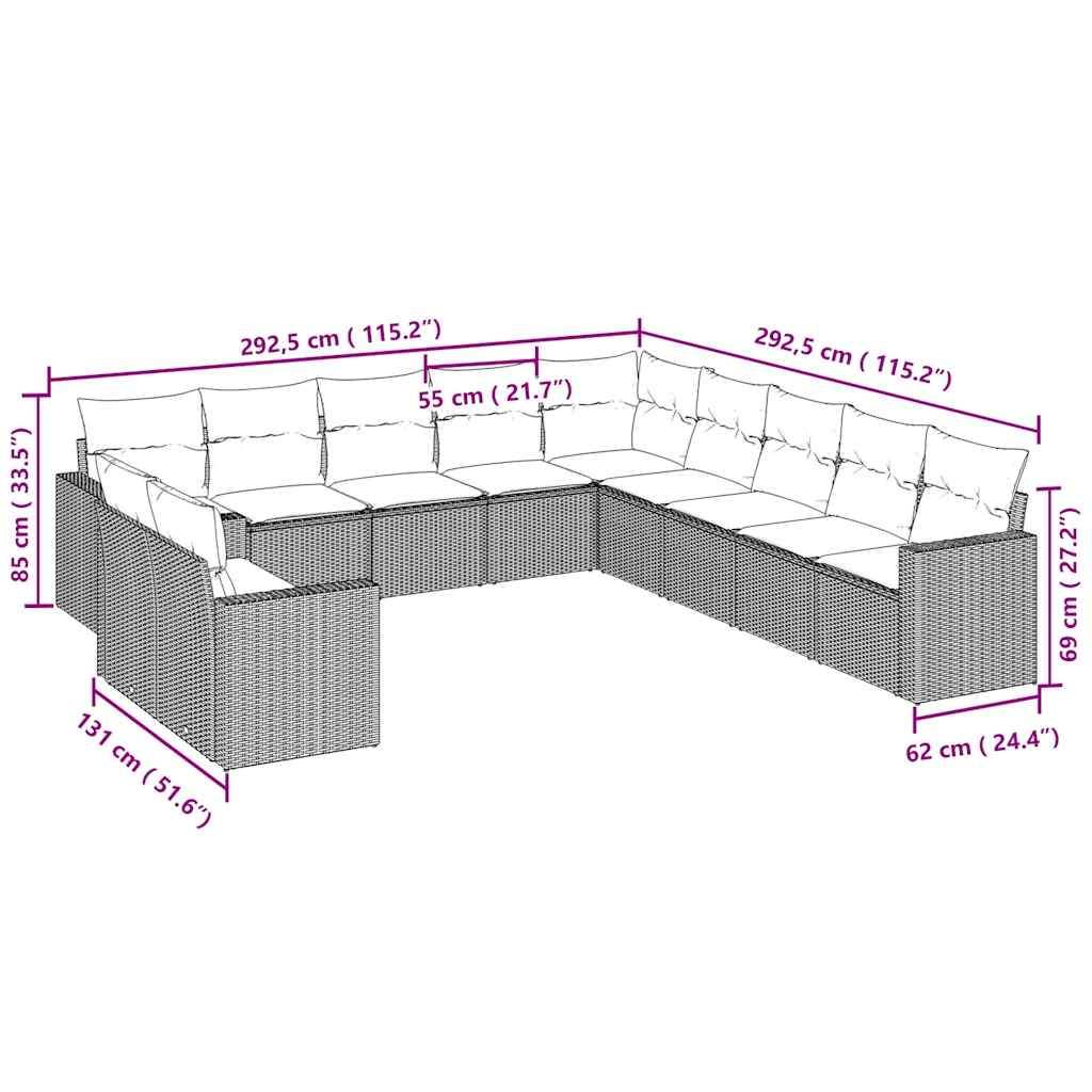 Set Divani da Giardino 11 pz con Cuscini in Polyrattan Grigio - homemem39