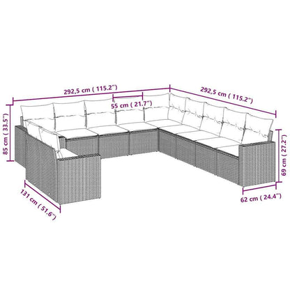 Set Divani da Giardino 11 pz con Cuscini in Polyrattan Grigio - homemem39