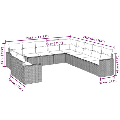 Set Divani da Giardino 11 pz con Cuscini in Polyrattan Grigio