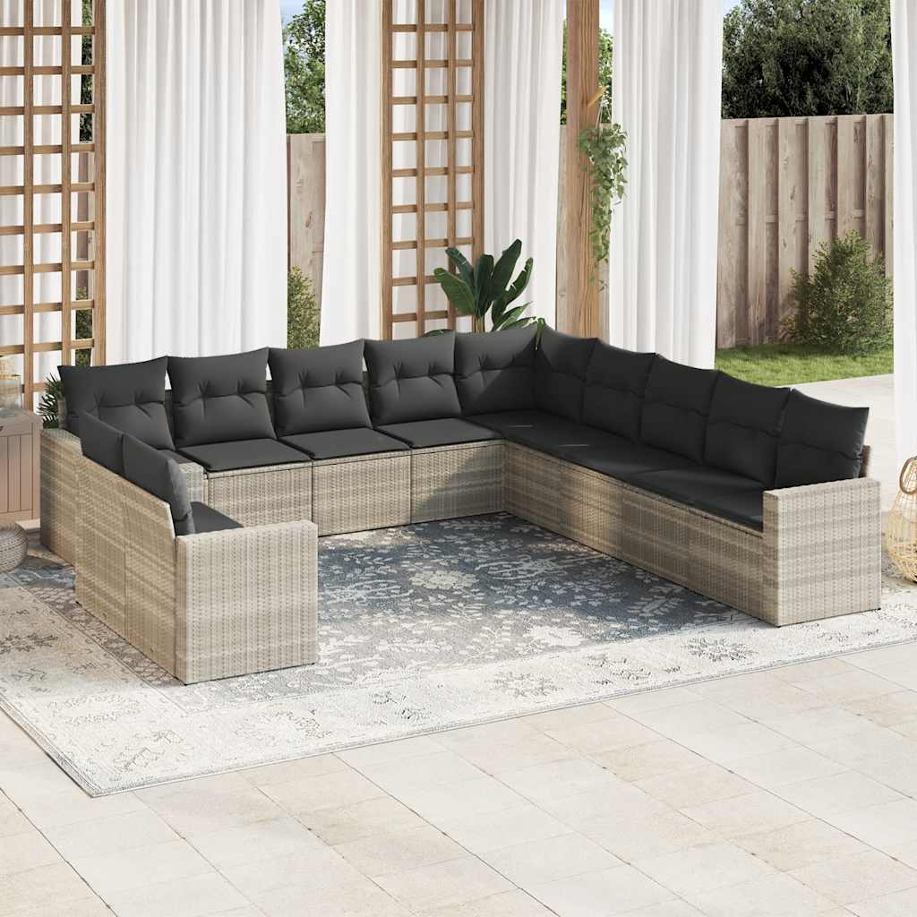 Set Divani da Giardino 11 pz con Cuscini in Polyrattan Grigio