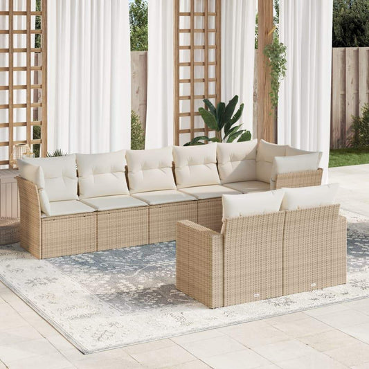 Set Divano da Giardino 8 pz con Cuscini Beige in Polyrattan - homemem39