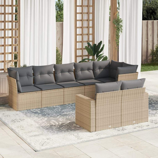 Set Divano da Giardino 8 pz con Cuscini Beige in Polyrattan - homemem39