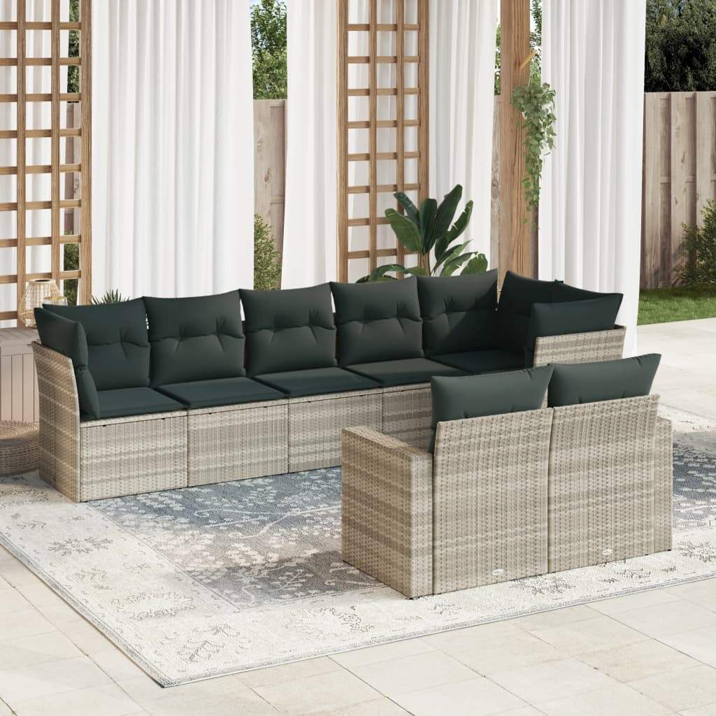 Set Divano da Giardino 8pz con Cuscini Grigio Chiaro Polyrattan - homemem39