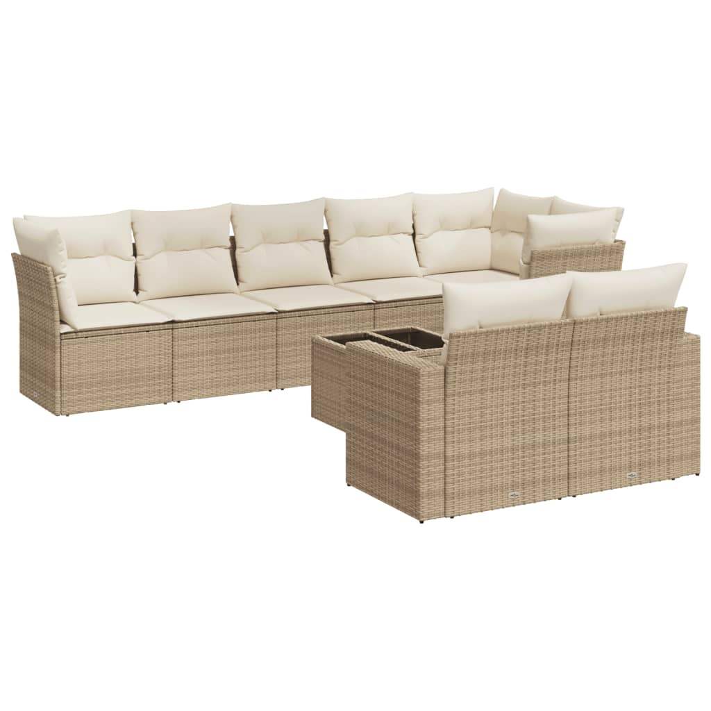 Set Divano da Giardino 9 pz con Cuscini Beige in Polyrattan - homemem39