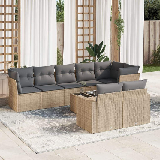 Set Divano da Giardino 9 pz con Cuscini Beige in Polyrattan - homemem39