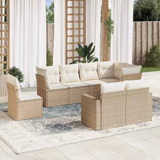 Set Divano da Giardino 8 pz con Cuscini Beige in Polyrattan - homemem39