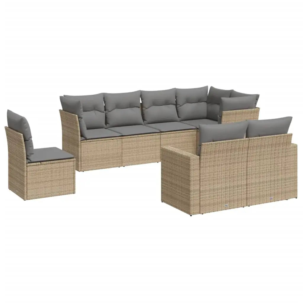 Set Divano da Giardino 8 pz con Cuscini Beige in Polyrattan - homemem39