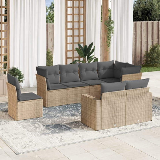 Set Divano da Giardino 8 pz con Cuscini Beige in Polyrattan - homemem39