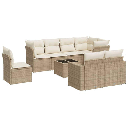 Set Divano da Giardino 9 pz con Cuscini Beige in Polyrattan - homemem39
