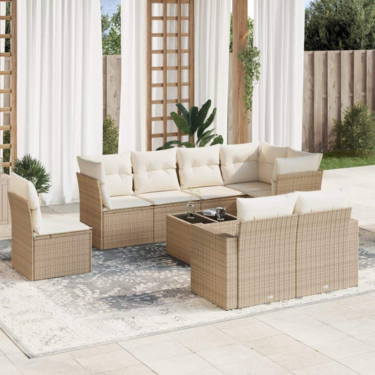 Set Divano da Giardino 9 pz con Cuscini Beige in Polyrattan - homemem39