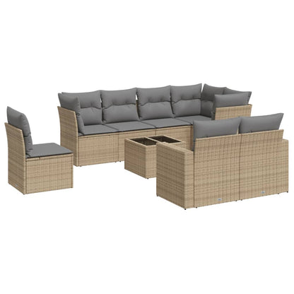 Set Divano da Giardino 9 pz con Cuscini Beige in Polyrattan