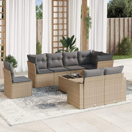 Set Divano da Giardino 9 pz con Cuscini Beige in Polyrattan - homemem39