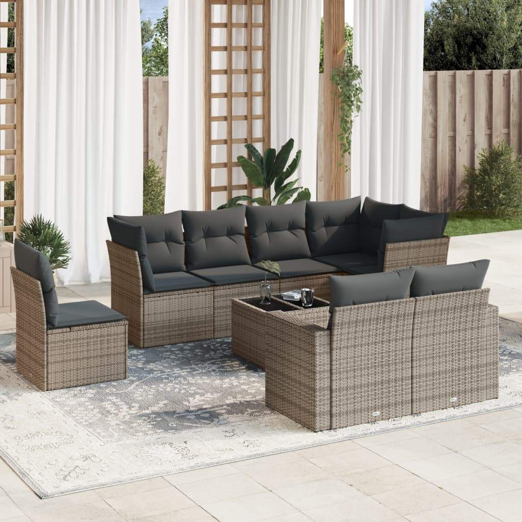 Set Divano da Giardino 9 pz con Cuscini Grigio in Polyrattan - homemem39