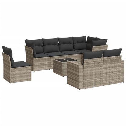Set Divano da Giardino 9pz con Cuscini Grigio Chiaro Polyrattan