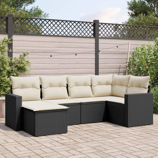 Set Divano da Giardino 6 pz con Cuscini Nero in Polyrattan - homemem39