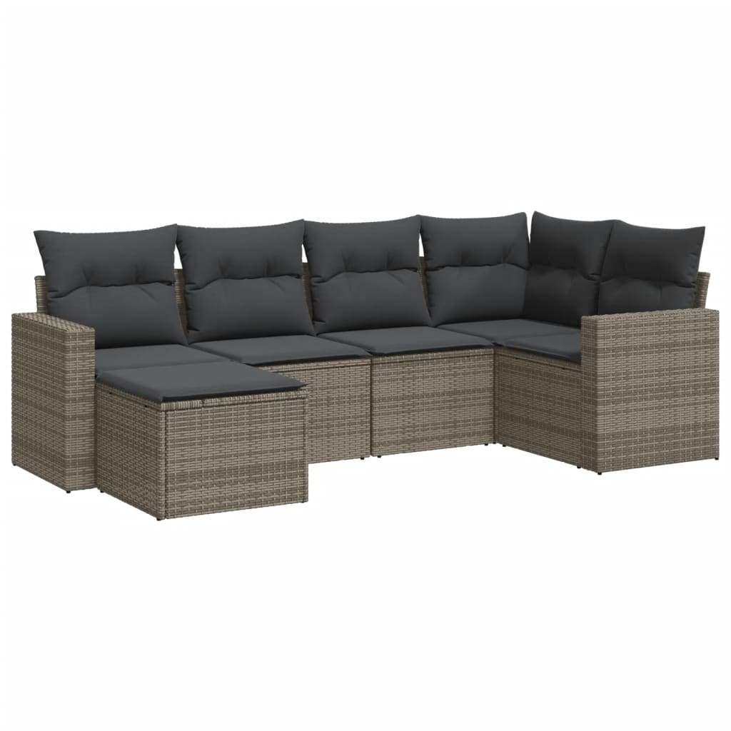 Set Divano da Giardino 6 pz con Cuscini Grigio in Polyrattan - homemem39