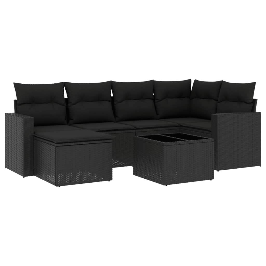 Set Divani da Giardino con Cuscini 7pz Nero Polyrattan - homemem39