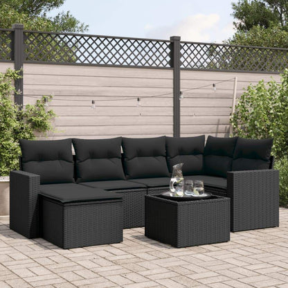Set Divani da Giardino con Cuscini 7pz Nero Polyrattan - homemem39