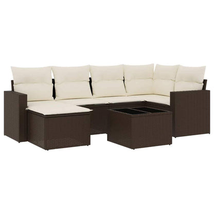 Set Divani da Giardino 7 pz con Cuscini Marrone in Polyrattan - homemem39