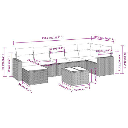 Set Divano da Giardino 8 pz con Cuscini Beige in Polyrattan