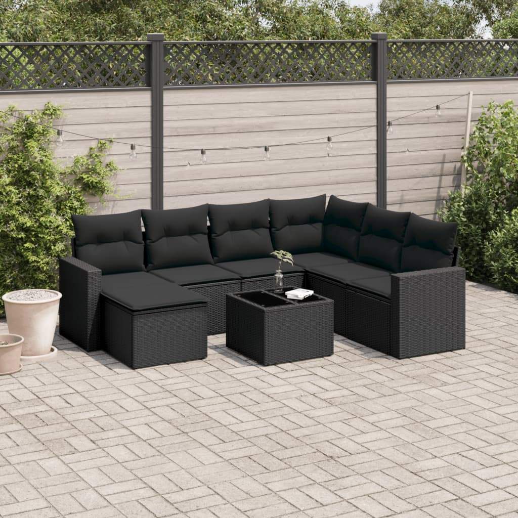 Set Divani da Giardino con Cuscini 8 pz Nero in Polyrattan - homemem39