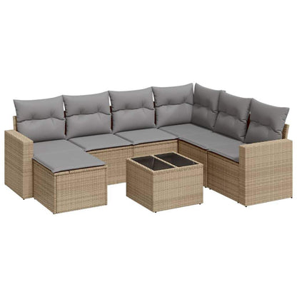 Set Divano da Giardino 8 pz con Cuscini Beige in Polyrattan - homemem39