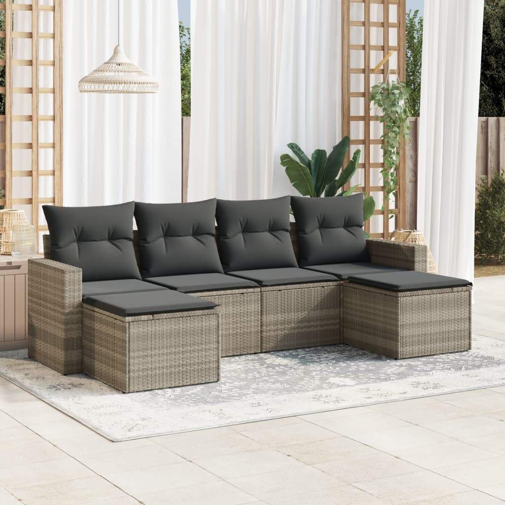 Set Divano da Giardino 6pz con Cuscini Grigio Chiaro Polyrattan - homemem39