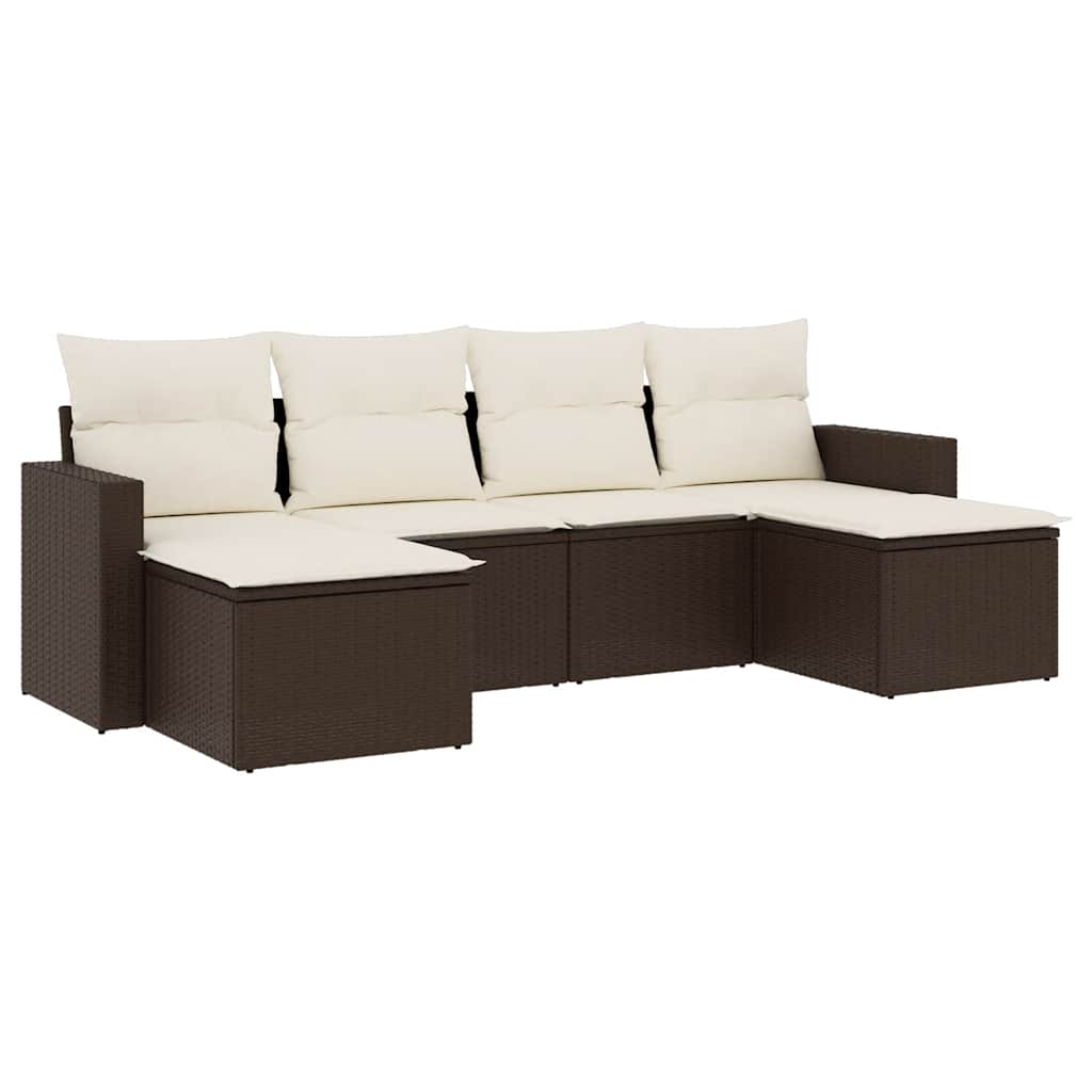 Set Divano da Giardino 6 pz con Cuscini Marrone in Polyrattan | homemem39