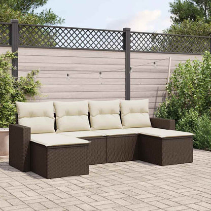 Set Divano da Giardino 6 pz con Cuscini Marrone in Polyrattan | homemem39