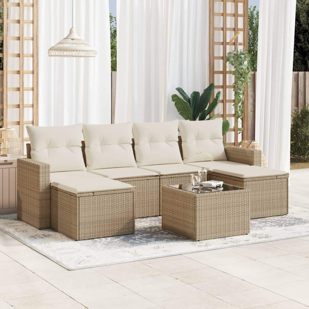 Set Divani da Giardino 7 pz con Cuscini Beige in Polyrattan - homemem39