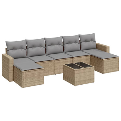 Set Divano da Giardino 8 pz con Cuscini Beige in Polyrattan