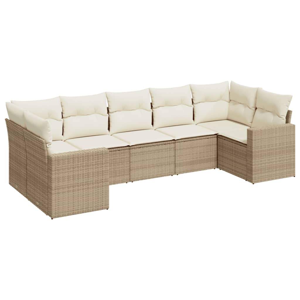Set Divani da Giardino 7 pz con Cuscini Beige in Polyrattan - homemem39