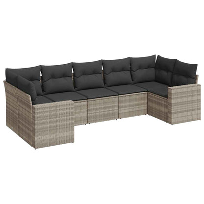 Set Divani da Giardino 7pz con Cuscini Grigio Chiaro Polyrattan