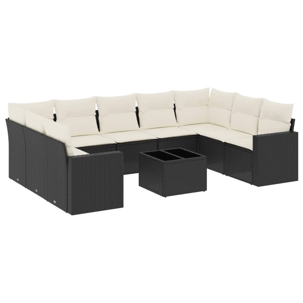 Set Divani da Giardino 10pz con Cuscini in Polyrattan Nero | homemem39