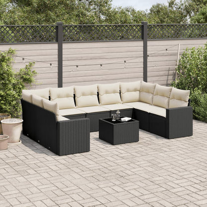 Set Divani da Giardino 10pz con Cuscini in Polyrattan Nero | homemem39