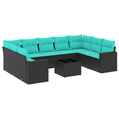 Set Divani da Giardino 10 pz con Cuscini Nero in Polyrattan - homemem39