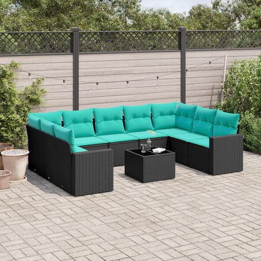 Set Divani da Giardino 10 pz con Cuscini Nero in Polyrattan - homemem39