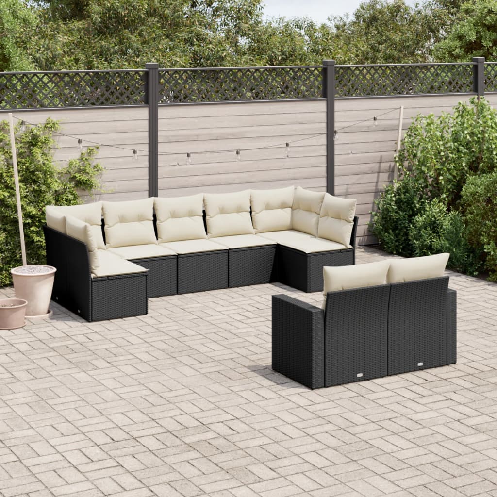 Set Divani da Giardino 9 pz con Cuscini Nero in Polyrattan | homemem39