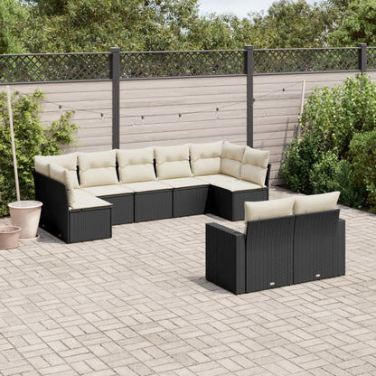 Set Divani da Giardino 9 pz con Cuscini Nero in Polyrattan | homemem39