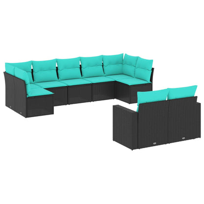 Set Divani da Giardino 9 pz con Cuscini Nero in Polyrattan | homemem39